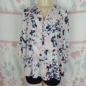 Liz Claiborne women Pink‎ Medium floral pelpum 3/4 Sleeve blouse